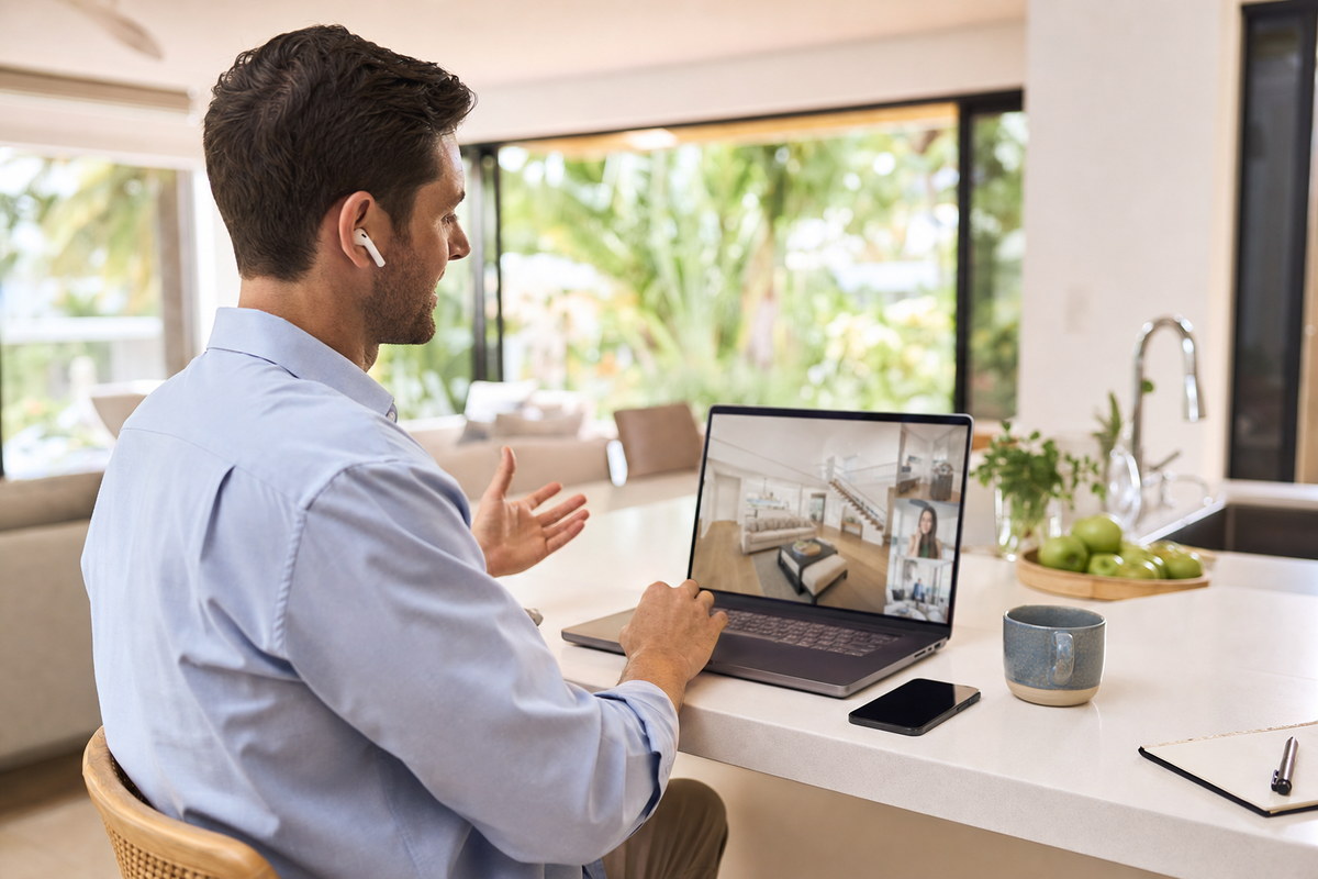 Out-of-state buyer touring Florida homes remotely by video call
